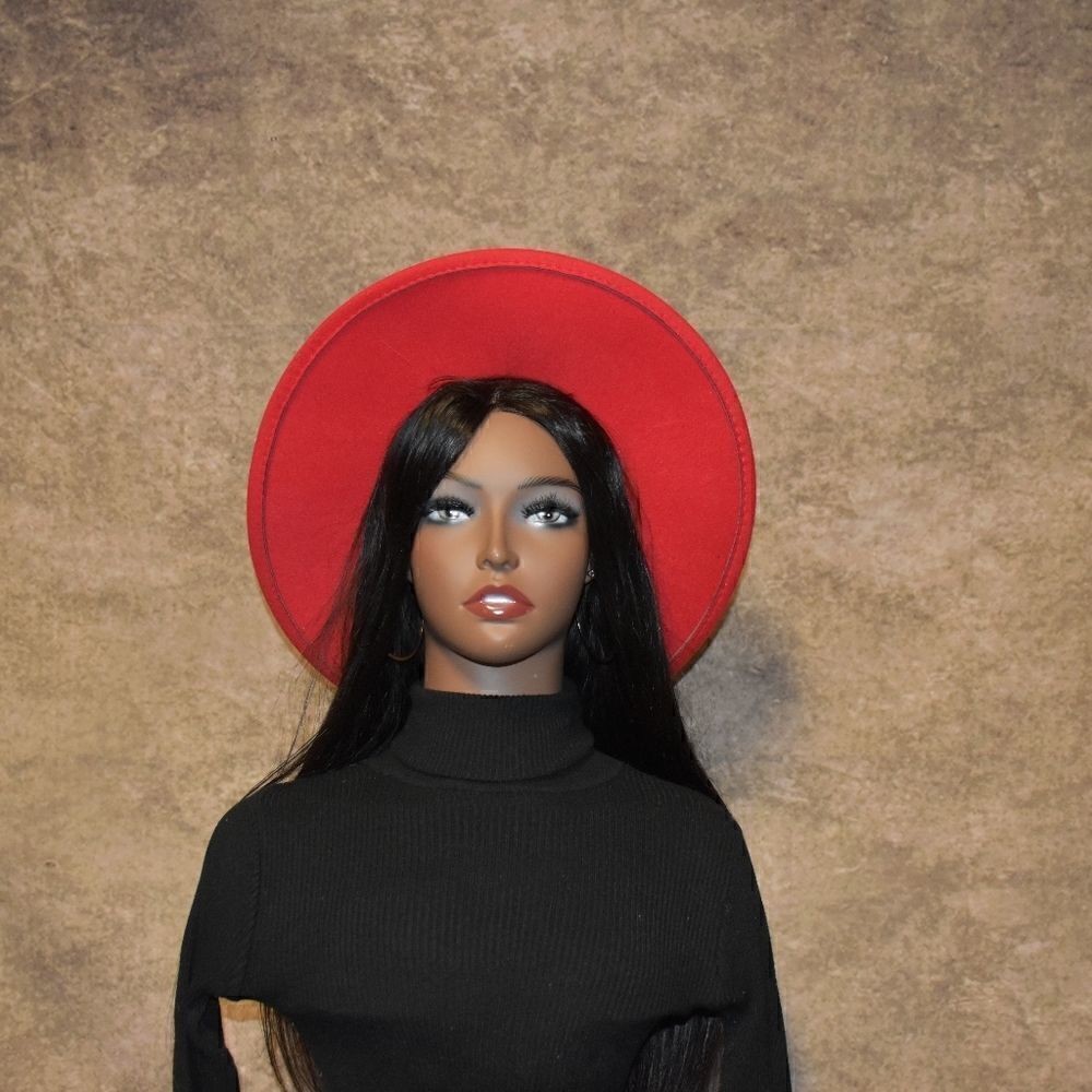 Red Bigger Wide Brim Fedora Hat - Picture 2 of 3